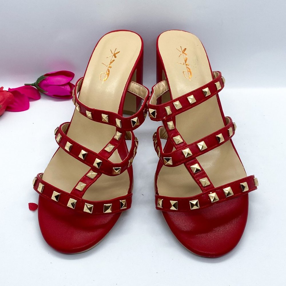 XYD Open Toe High Chunky Heel Slide Mule Sandals